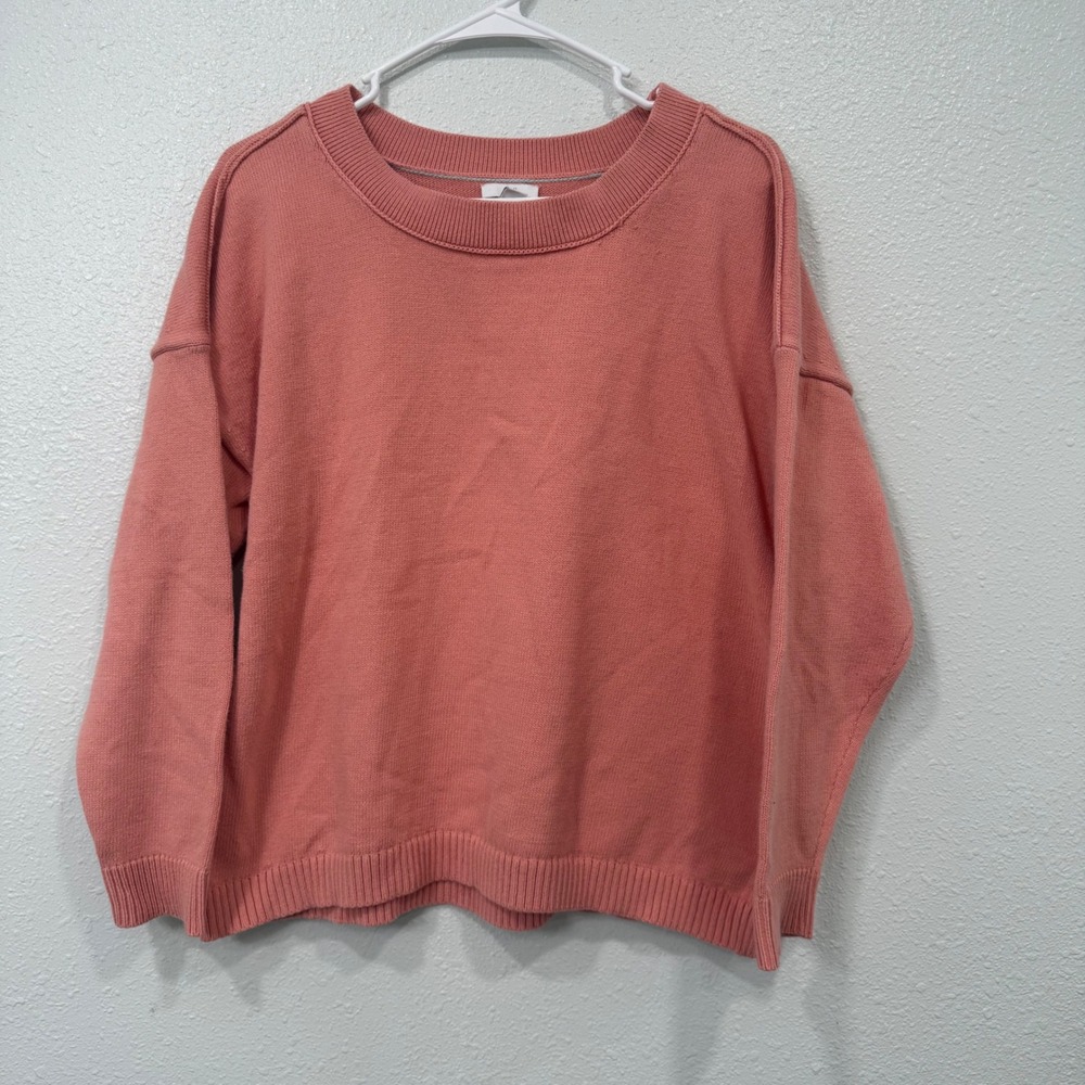 J. Jill Women Coral Pink Cotton Blend Crew Neck Drop Shoulder Sweater Size M